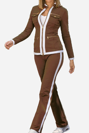 Sleek Contrast Zip Two-Piece