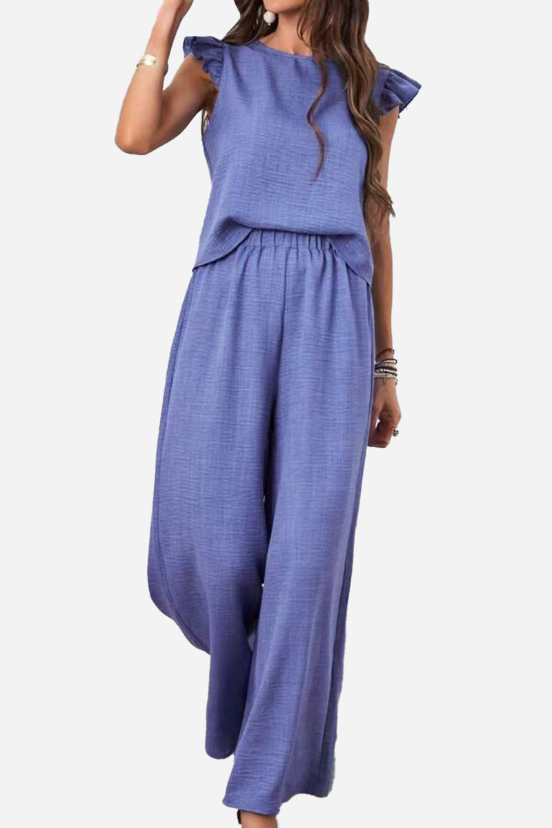 Breezy Elegance Ruffle-Sleeve Two-Piece