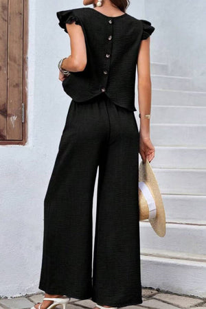 Breezy Elegance Ruffle-Sleeve Two-Piece