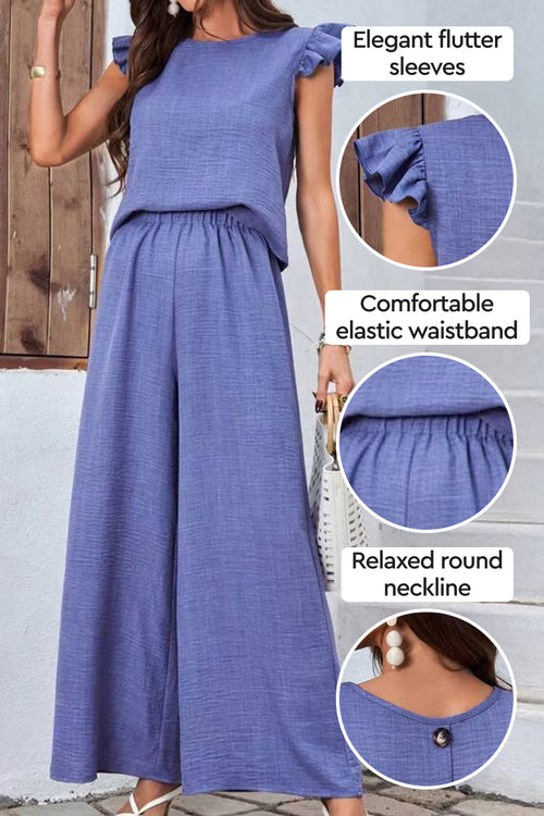 Breezy Elegance Ruffle-Sleeve Two-Piece