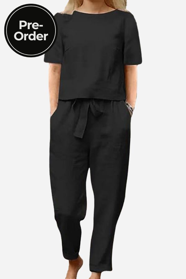 Cotton-Linen Blend Monochrome Two-Piece Set