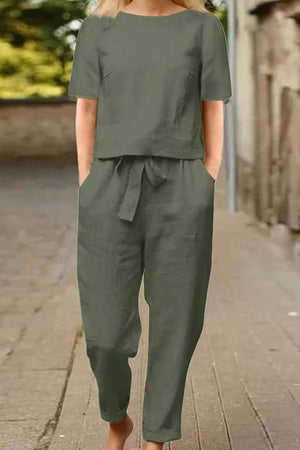 Cotton-Linen Blend Monochrome Two-Piece Set