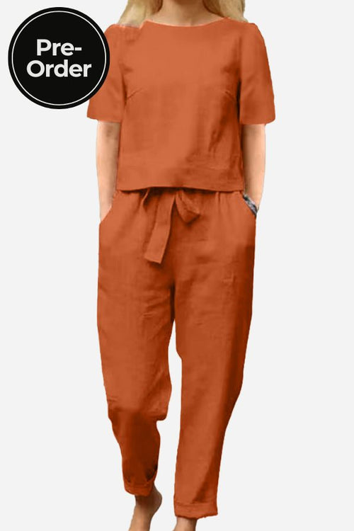 Cotton-Linen Blend Monochrome Two-Piece Set
