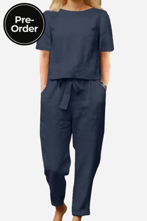 Cotton-Linen Blend Monochrome Two-Piece Set