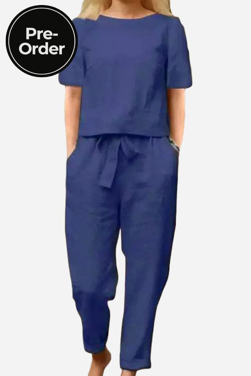 Cotton-Linen Blend Monochrome Two-Piece Set