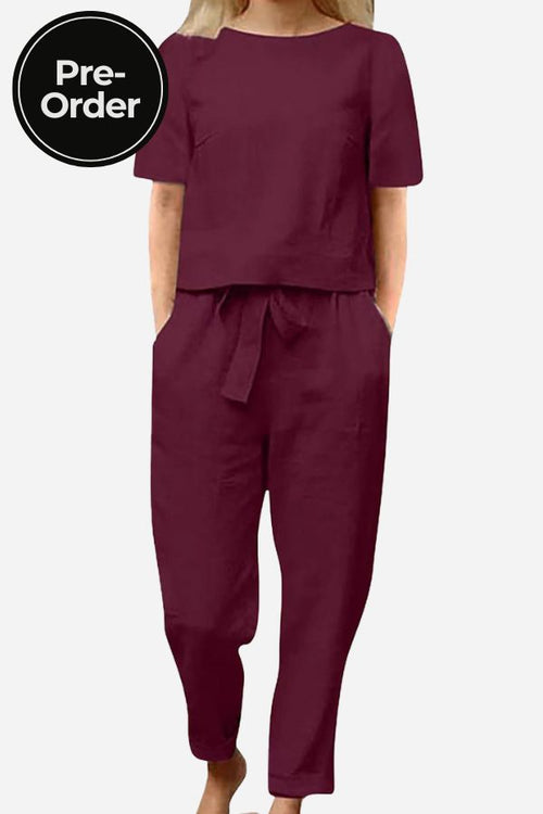 Cotton-Linen Blend Monochrome Two-Piece Set