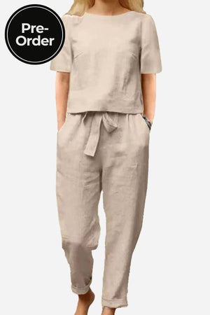 Cotton-Linen Blend Monochrome Two-Piece Set
