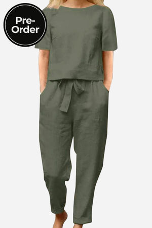 Cotton-Linen Blend Monochrome Two-Piece Set