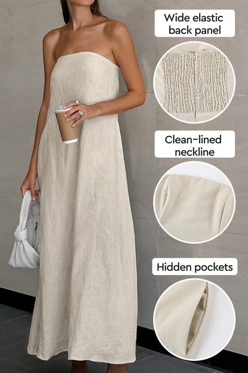 100% Cotton Linen “Dolce Vita” Strapless Dress