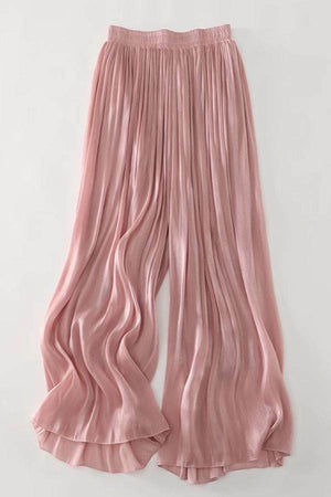 Pink Garden Soirée silk-cotton blend pleated wide-leg trousers with elastic waistband