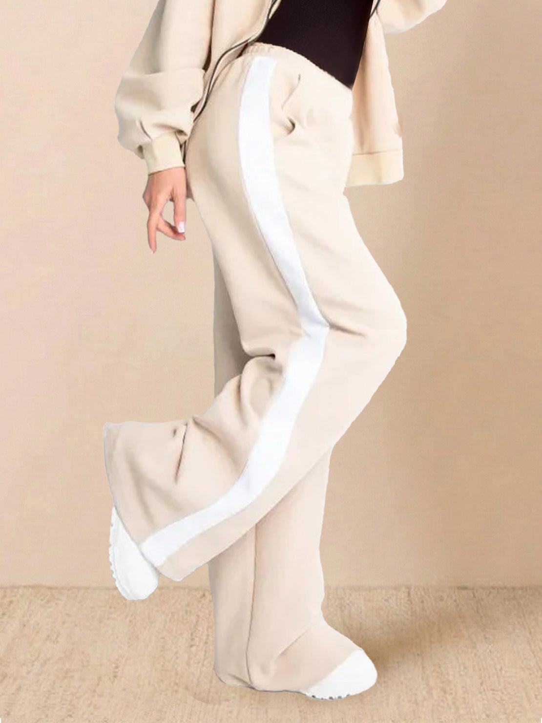 Women wearing wrinkle-resistant Easy Airport Lounge Set with zip-front jacket and wide-leg pants