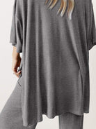 Oversized long-line loungewear set with oversized pullover and straight-leg pants in soft knit fabric