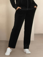 Plus size velour zip-up tracksuit with relaxed fit and straight-leg pants