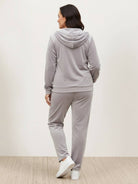Plus size velour zip-up tracksuit with hoodie and straight-leg pants