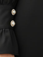 Slimming V-neck midi dress with button front and ruffle cuffs in soft wrinkle-resistant fabric