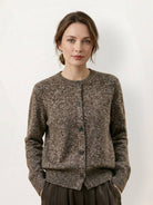 Marled knit merino wool cardigan with contrasting buttons and ribbed cuffs