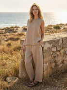 100% cotton crinkle sleeveless top and straight-leg pants co-ord set