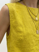 Lightweight 100% cotton crinkle sleeveless co-ord set with relaxed top and straight-leg pants