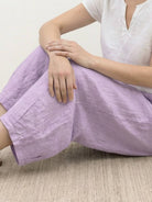 100% linen harem balloon pants with elastic drawstring waistband and side pockets
