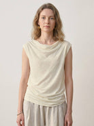 100% linen wide neck vest with cowl drape and boat neck styles