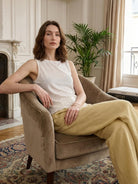 100% linen wide neck vest with cowl drape and boat neck styles, sleeveless, natural textured finish