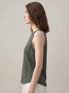 100% linen wide neck vest with cowl drape and boat neck styles