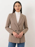 Structured classic houndstooth commuter blazer with relaxed fit and notched lapel collar