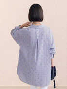 Oversized relaxed fit 100% cotton linen shirt with back-pleat detail and button cuffs