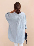 relaxed oversized 100% cotton linen shirt with dropped shoulders and back pleat detail