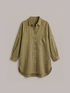 oversized 100% cotton linen shirt with dropped shoulders and back pleat detail