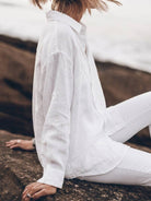 Relaxed oversized 100% cotton linen shirt with dropped shoulders and back-pleat detail