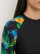 Women's swim shorts rash guard set with long raglan sleeves and matching boyshort bottoms