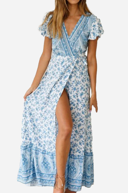 Bohemian Floral Print Wrap Dress