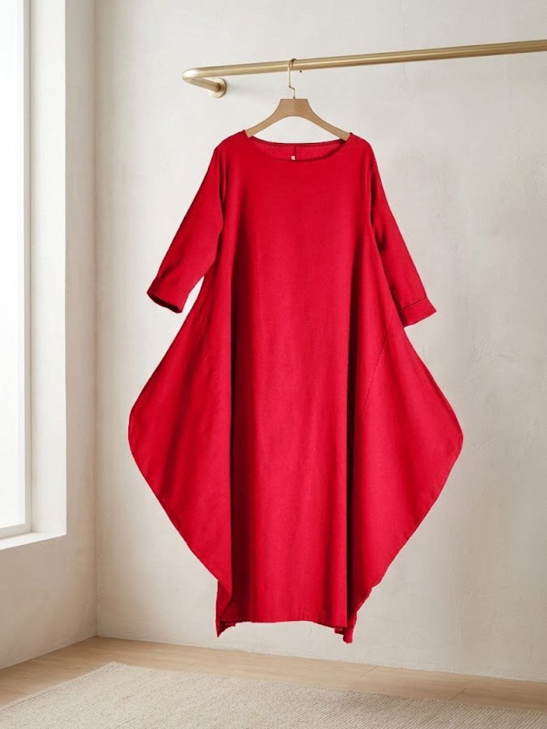 Bohemian maxi dress oversized loose fit long sleeves breathable linen blend floor length