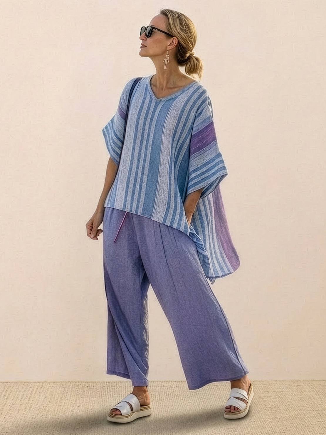 Coastal Comfort Linen two-piece set with lace details and breathable pure linen fabric