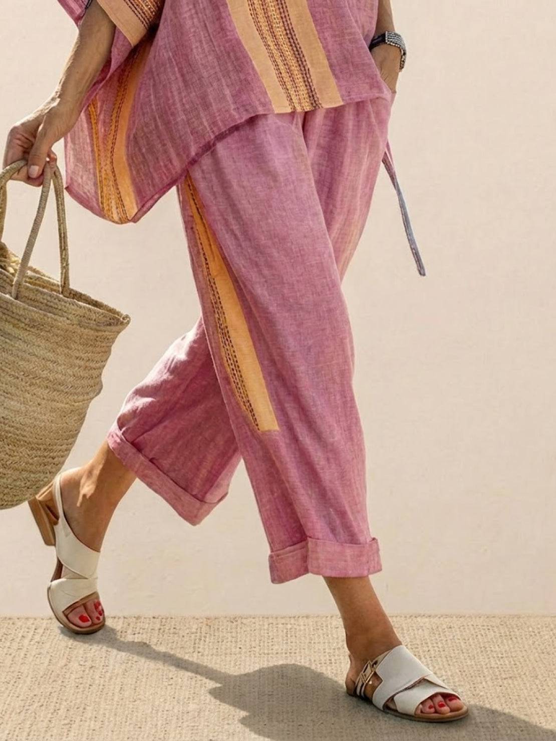 Coastal Comfort Linen two-piece set with lace details and breathable fabric