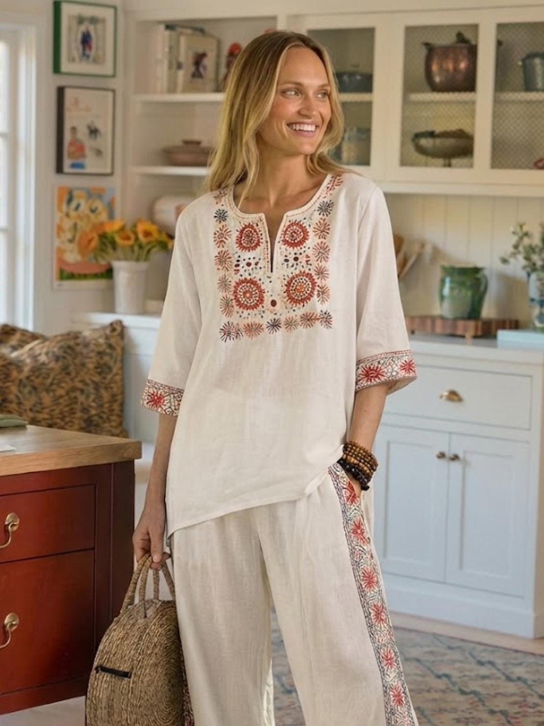Coastal Comfort Linen two-piece set with lace details and breathable linen fabric