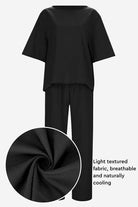 Cotton-linen blend monochrome two-piece set with relaxed fit and breathable fabric