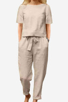 Monochrome cotton-linen blend two-piece set with relaxed fit and breathable fabric