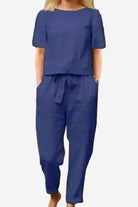 Cotton-linen blend monochrome two-piece set with relaxed fit and breathable fabric