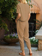 Cotton-linen blend monochrome relaxed two-piece set for breathable, lightweight comfort