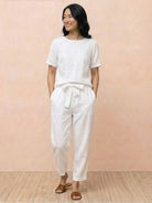 Cotton-linen blend monochrome two-piece set breathable and soft fabric outfit