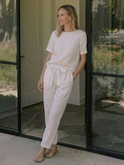 Cotton-linen blend monochrome two-piece set with breathable fabric and relaxed fit