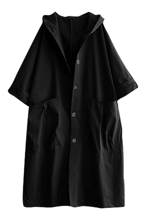 Black oversized lightweight windbreaker jacket with waterproof design and hood