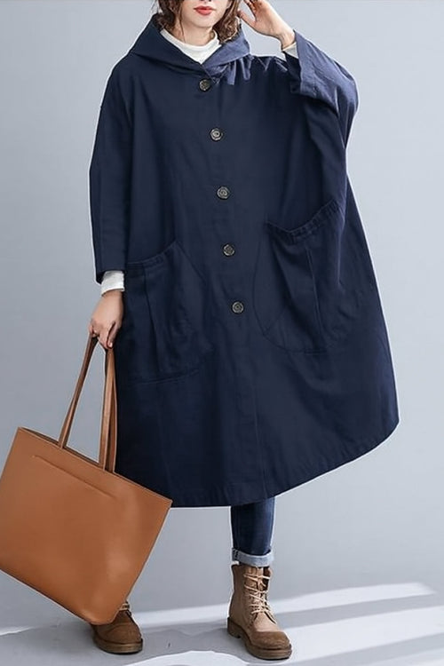 One size oversized navy waterproof windbreaker jacket with hood and large pockets