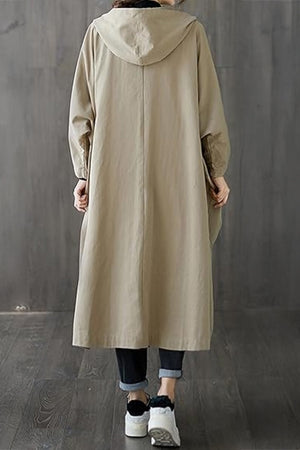 One size fits all oversized beige water-resistant windbreaker jacket with attached hood and waterproof design