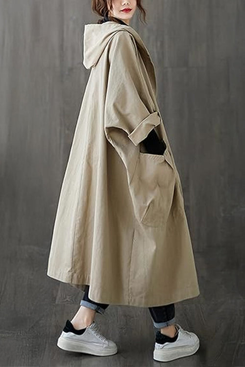 Oversized water-resistant windbreaker jacket with waterproof design and attached hood for all-season wear