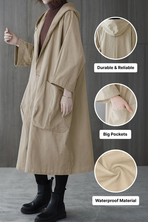 Oversized one size fits all waterproof windbreaker jacket with hood and large pockets