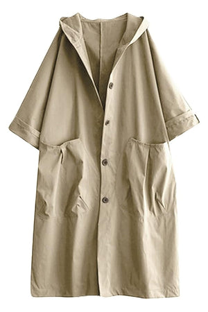 Oversized one size water-resistant windbreaker jacket with hood and large pockets in beige waterproof design