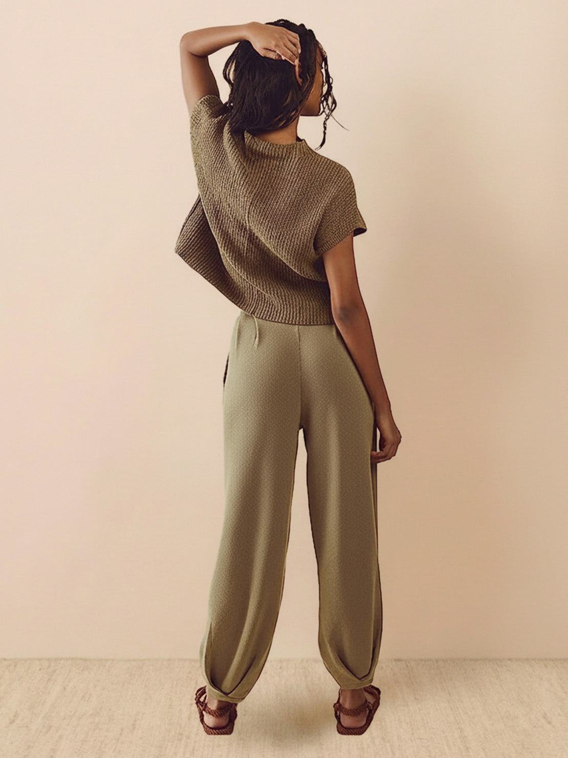 Comfy Couture Knit Sweater relaxed two-piece set in soft knit fabric with matching pants